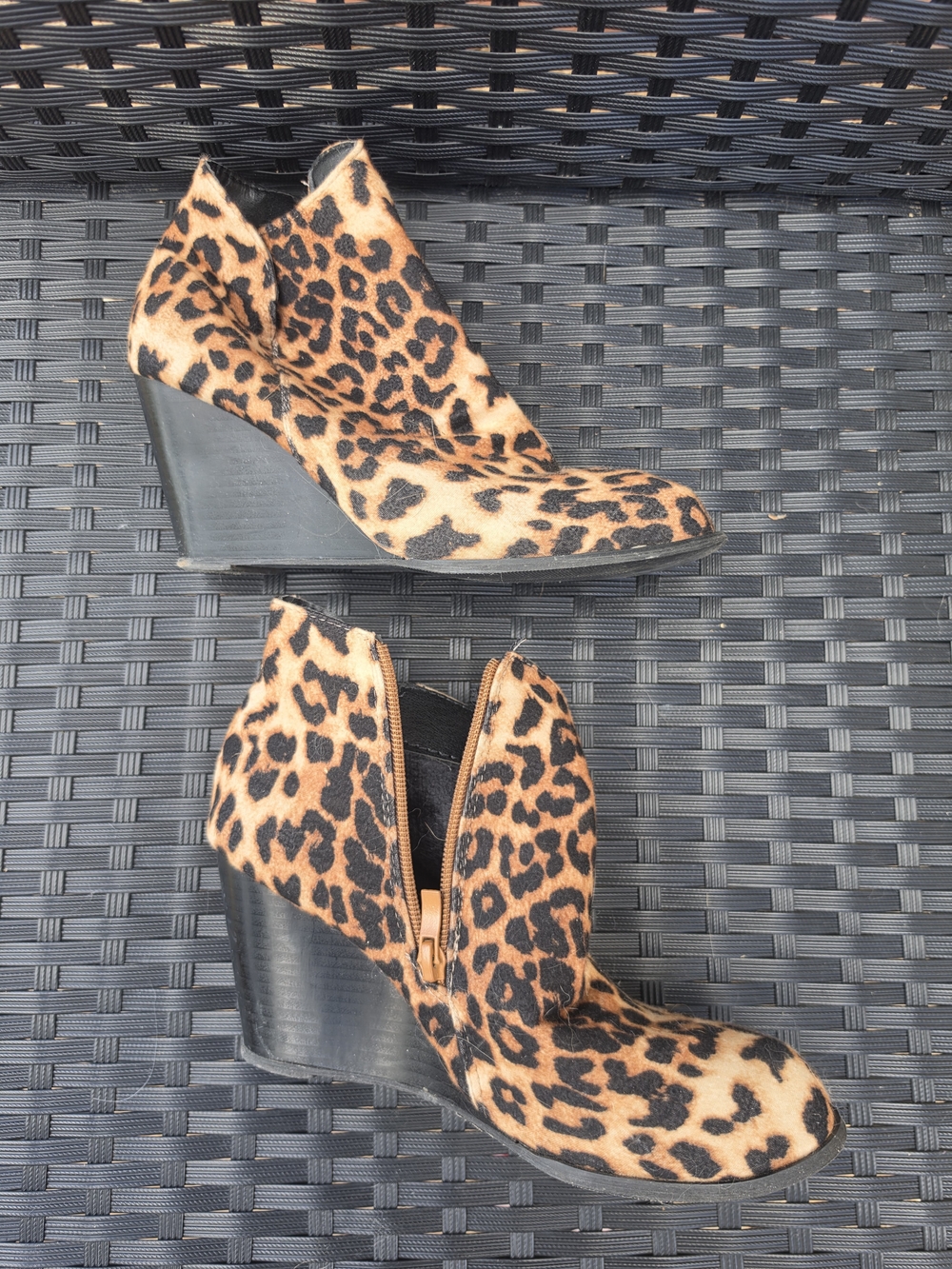 Leopard Print Wedge Ankle Boots - Women's Fashion Booties